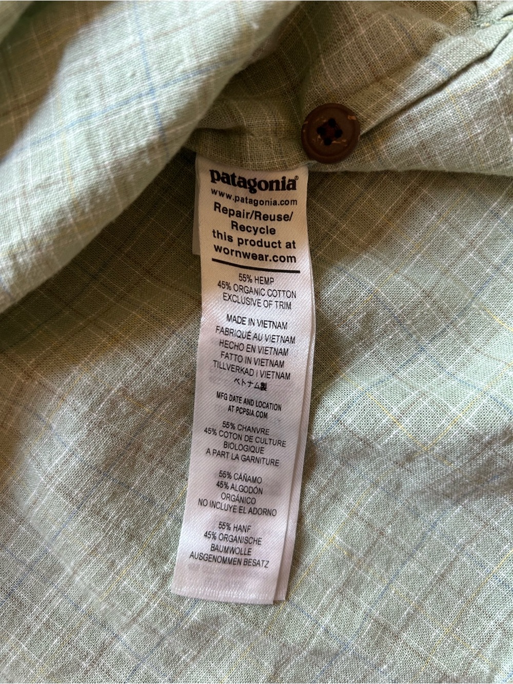 Patagonia Men's Back Step Shirt 3XL Light Green Plaid Organic Cotton Hemp Blend - Picture 4 of 6